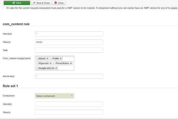 wbAMP: Auswahl der Seiten