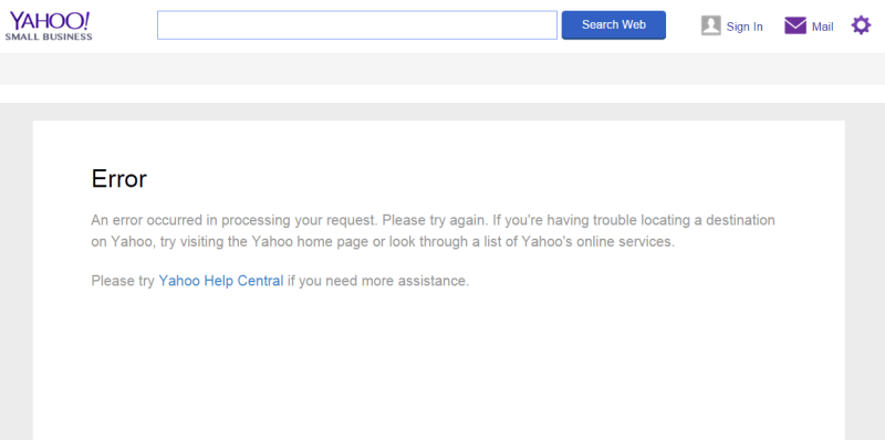 Fehlerseite in Yahoo Small Business