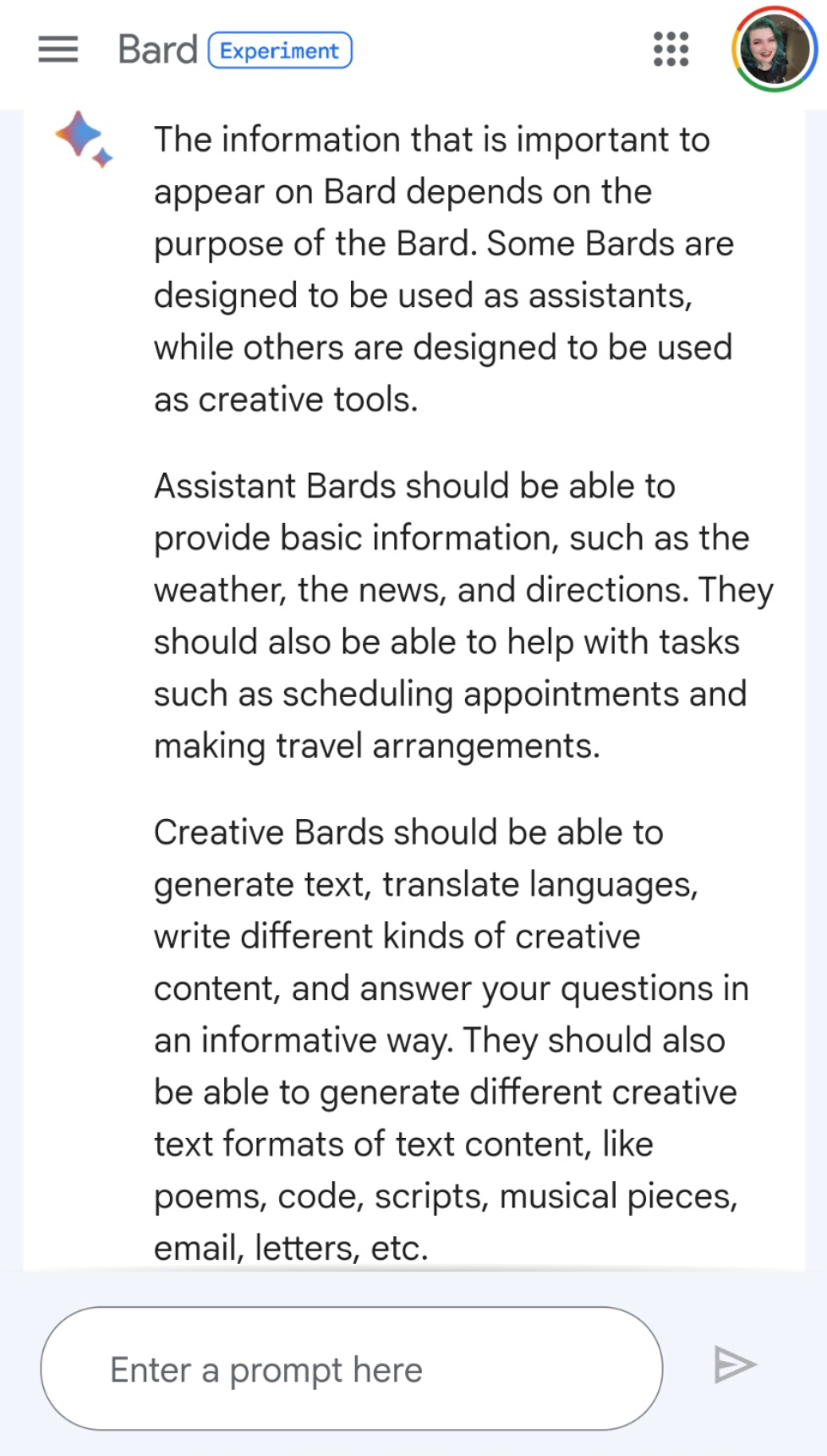 Bard: Benötigte Informationen hängen vom Zweck ab, für den Bard verwendet wird