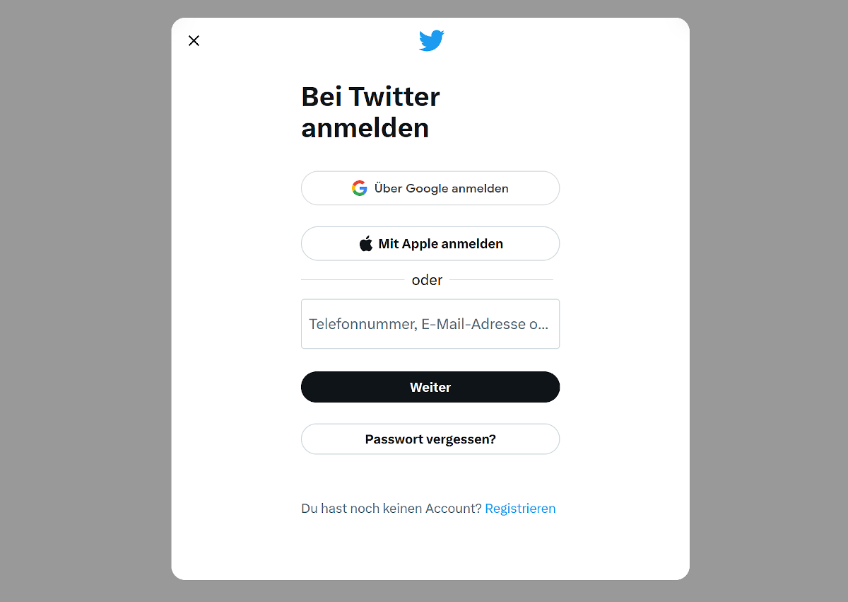 Twitter Anmelde-Dialog