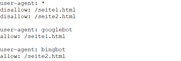 Beispiel einer robots.txt mit mehreren User-Agents
