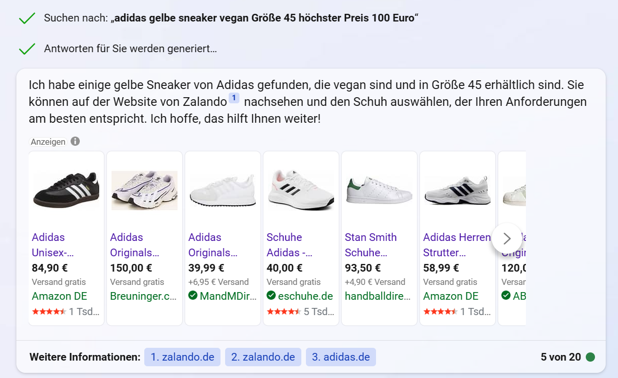 Bing Chatbot: Antwort auf Shopping-Suche im ausgewogenen Modus