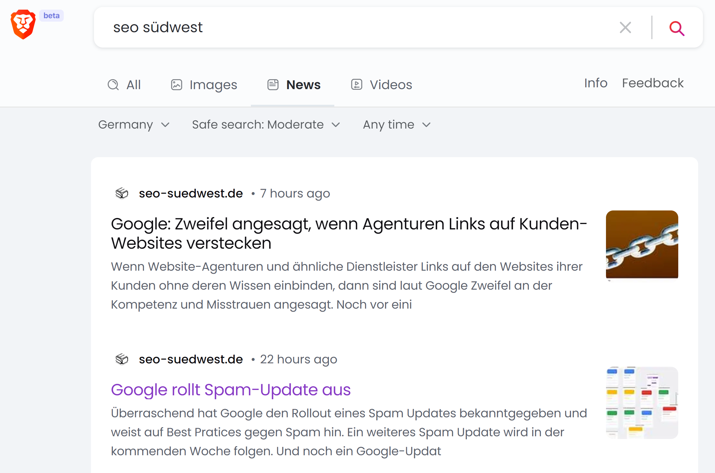 Brave: deutschsprachige Suchergebnisse in den News