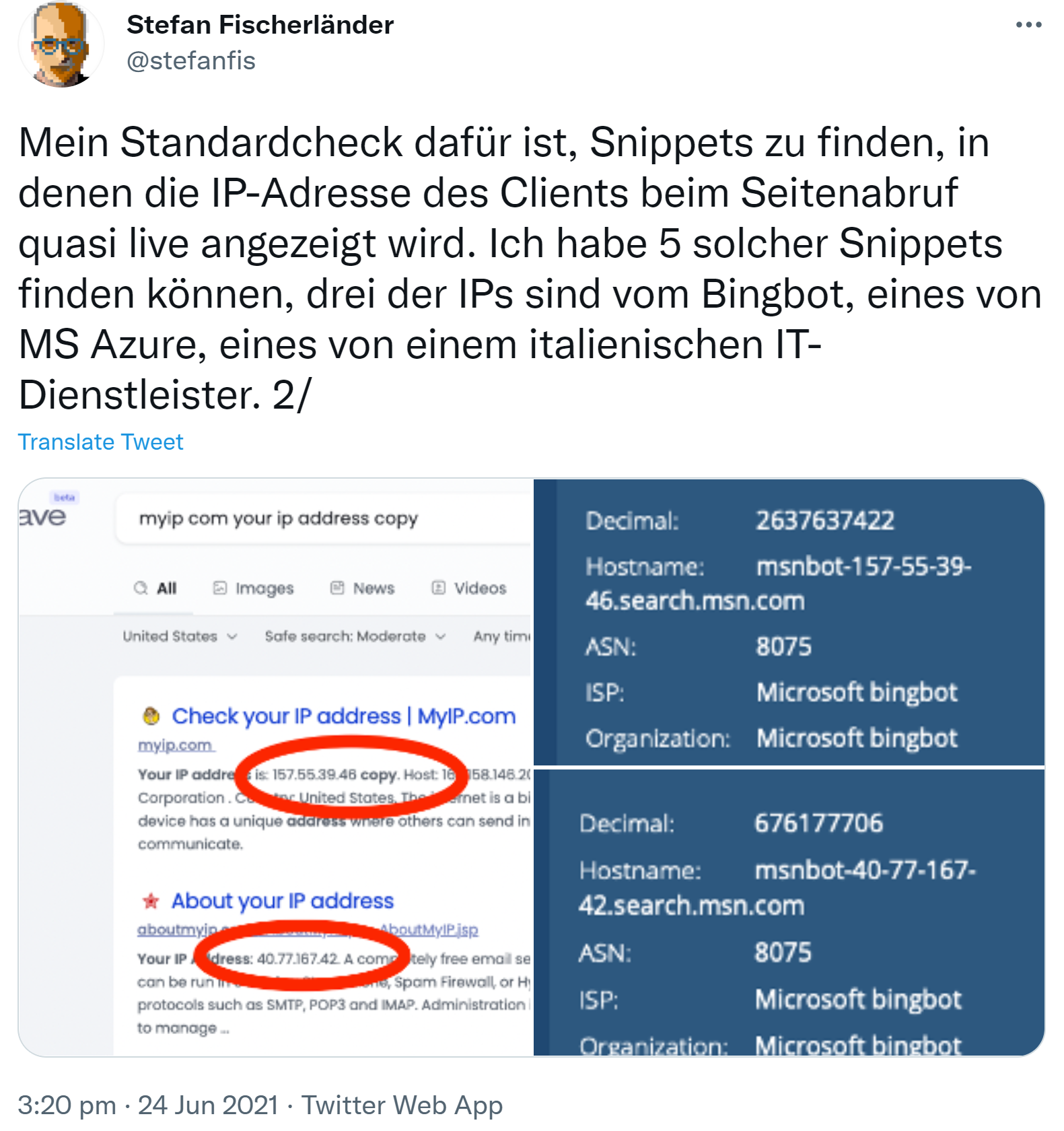 Suchmaschine Brave: IP-Check