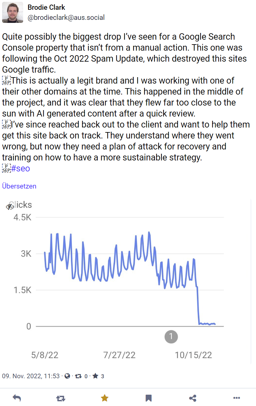 Brodie Clark: Traffic-Verluste einer Website mit ki-erzeugten Inhalten