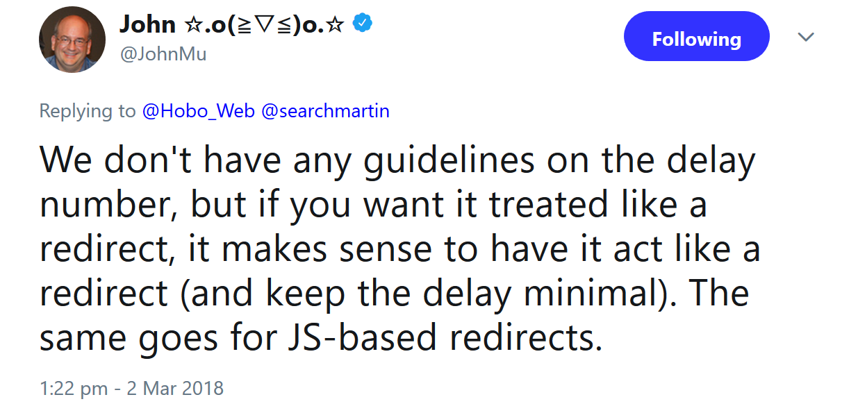 Google: bei clientseitigen Weiterleitungen auf minimale Verzögerung achten