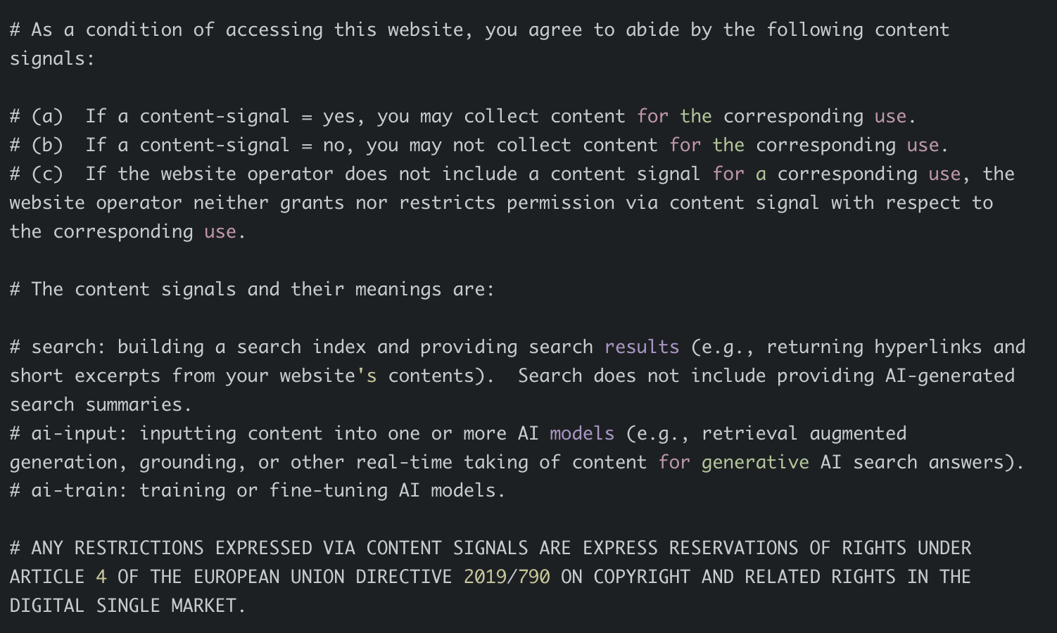 Content Signals Policy Kommentare