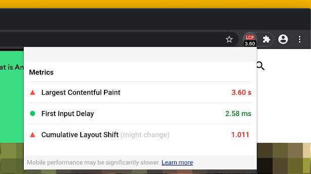 Core Web Vitals Chrome Extension