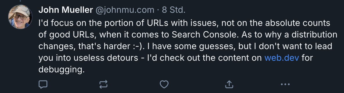 Im Bericht der Core Web Vitals nicht auf die absolute Anzahl achten - John Müller auf Bluesky