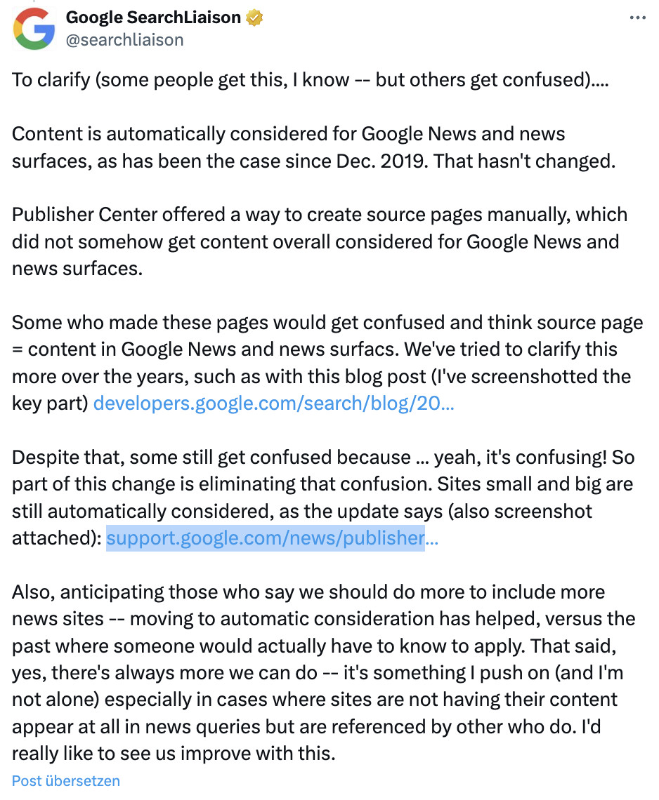 Danny Sullivan antwortet auf Verwirrung wegen Google Publisher Center