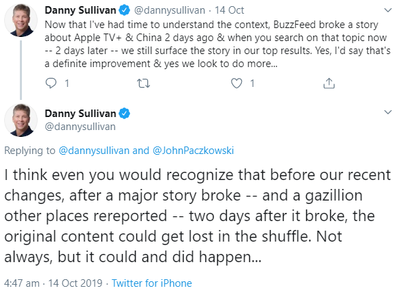 Danny Sullivan von Google: Antwort auf die Frage, warum Original nicht auf der ersten Position zu finden ist