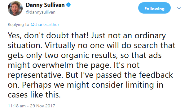 Danny Sullivan (Google) zu SERPs mit einem Überhang an Ads