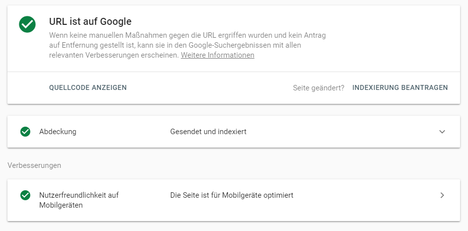 URL Inspection Tool: Beispiel