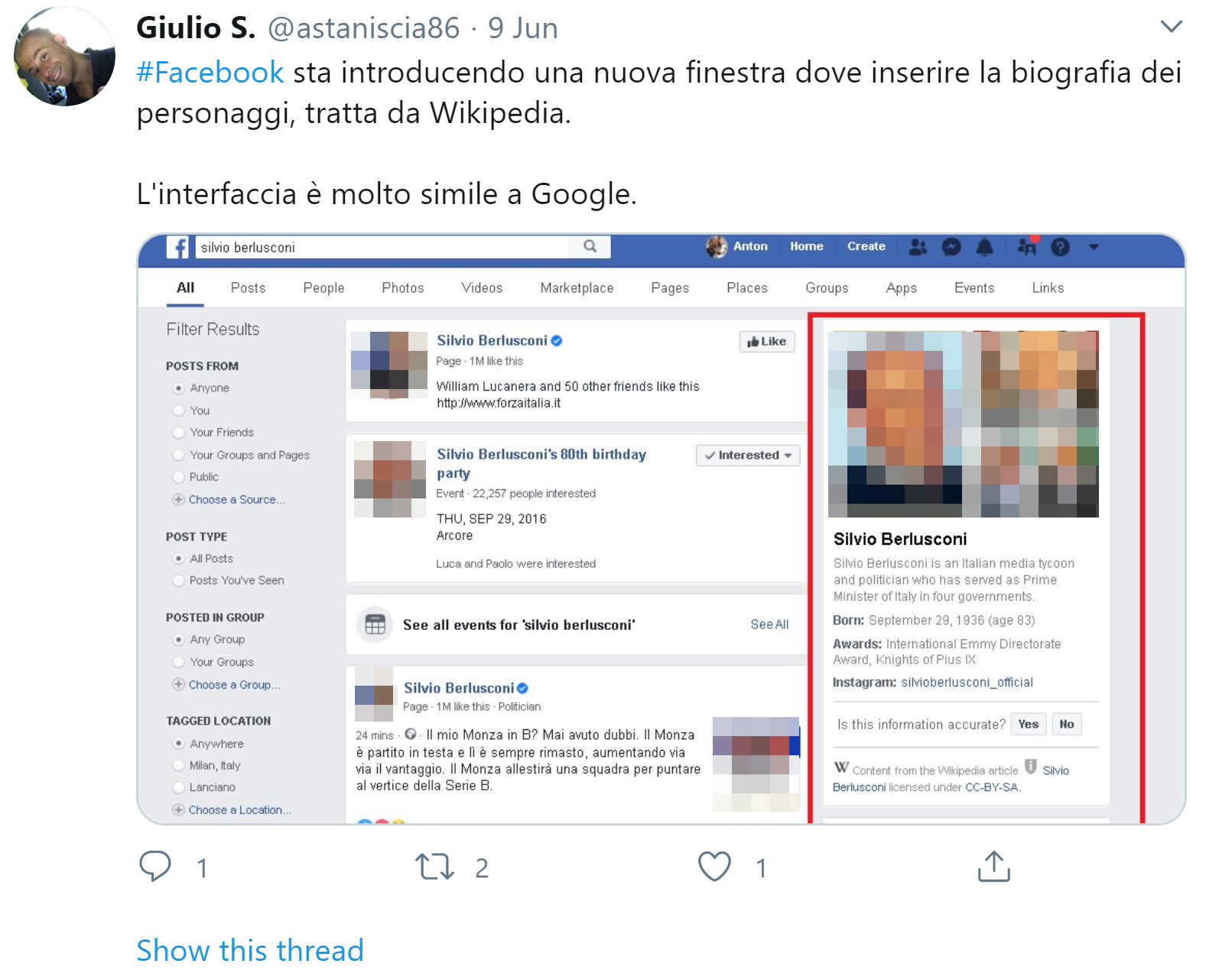 Knoweldge Panel in Facebook: Beispiel