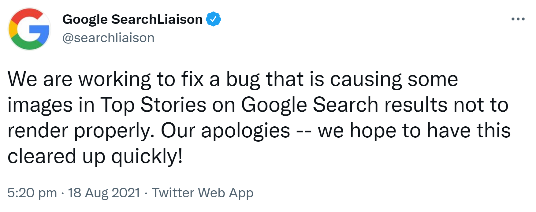 Google: Problem, das zu fehlenden Bildern in Top Stories führt, wird behoben