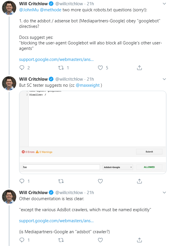 Direktiven für Googlebot gelten offenbar nicht für AdsBot
