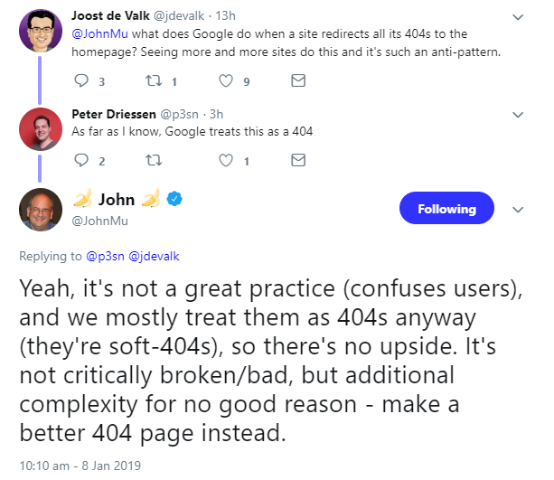 Google: Bei 404 nicht auf Homepage verlinken