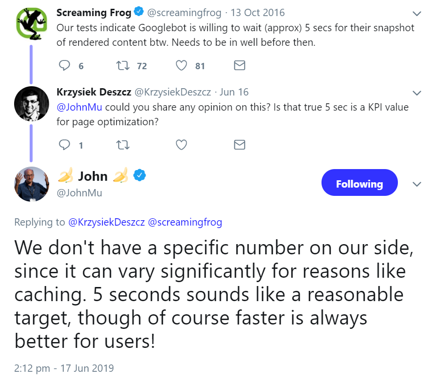 Google: Eine Webseite sollte in maximal 5 Sekunden gerendert sein