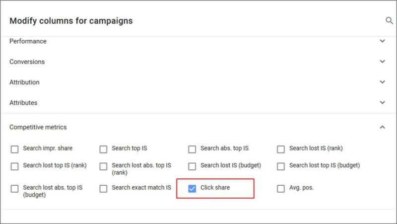 Google Ads: Click Share