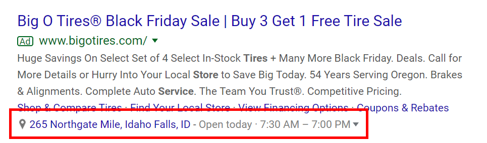Google Ad mit Local Extension
