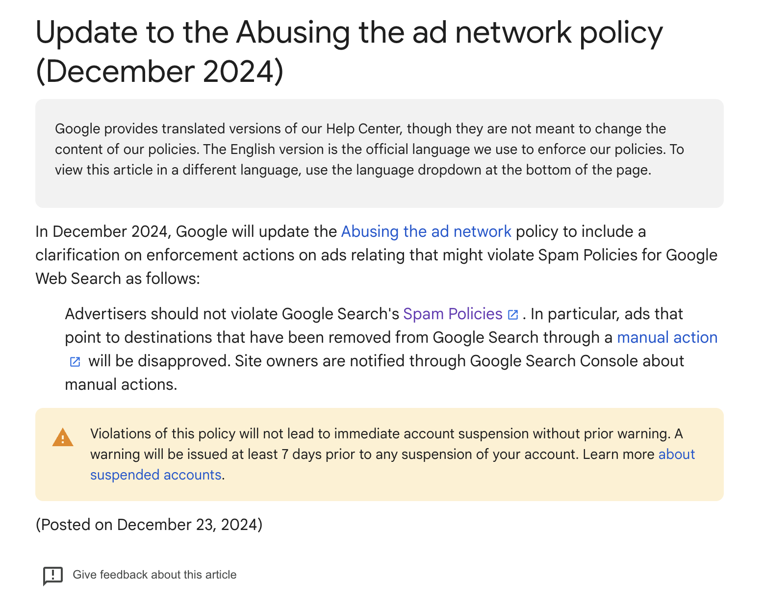 Google Ads: Anzeigen dürfen nicht mehr auf Seiten mit manueller Maßnahme verlinken