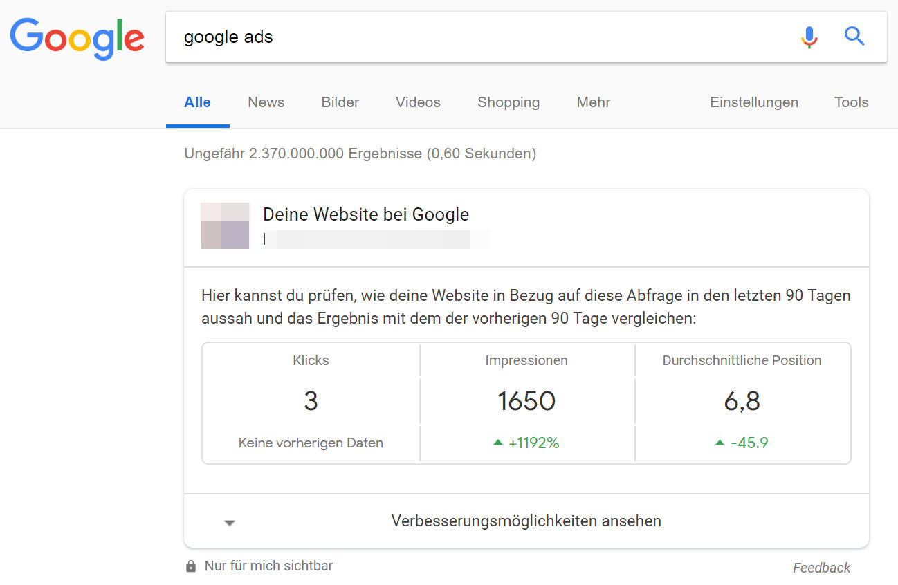 Google Ads: Status direkt auf der Suchergebnisseite