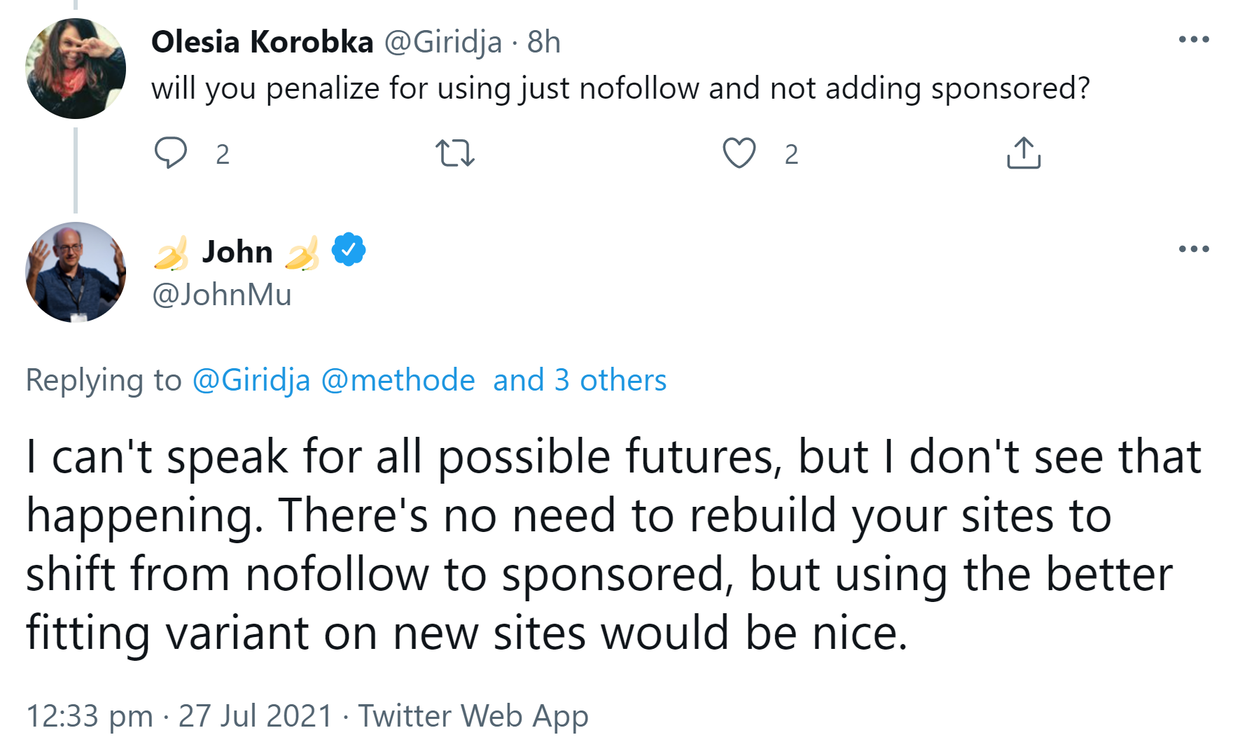 Google: Wechsel von nofollow zu sponsored oder ugc weiterhin nicht nötig