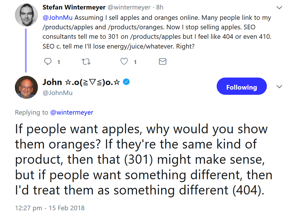 Google: 'Äpfel nicht auf Orangen weiterleiten'