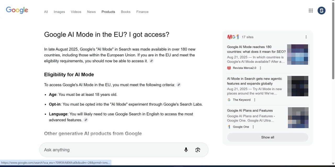 Google AI Mode in der EU