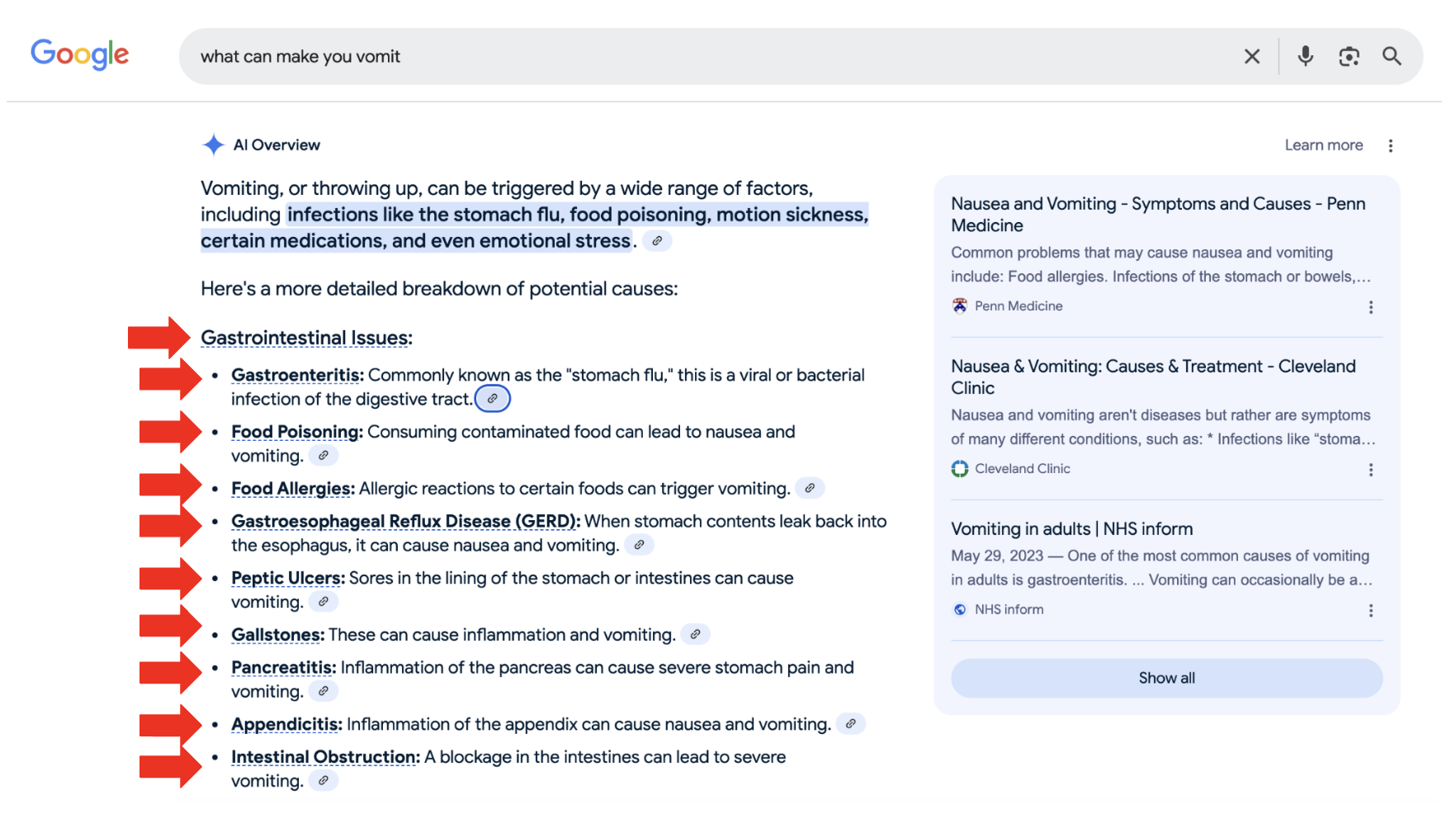 Google AI Overviews - Links auf Google Suchergebnisse