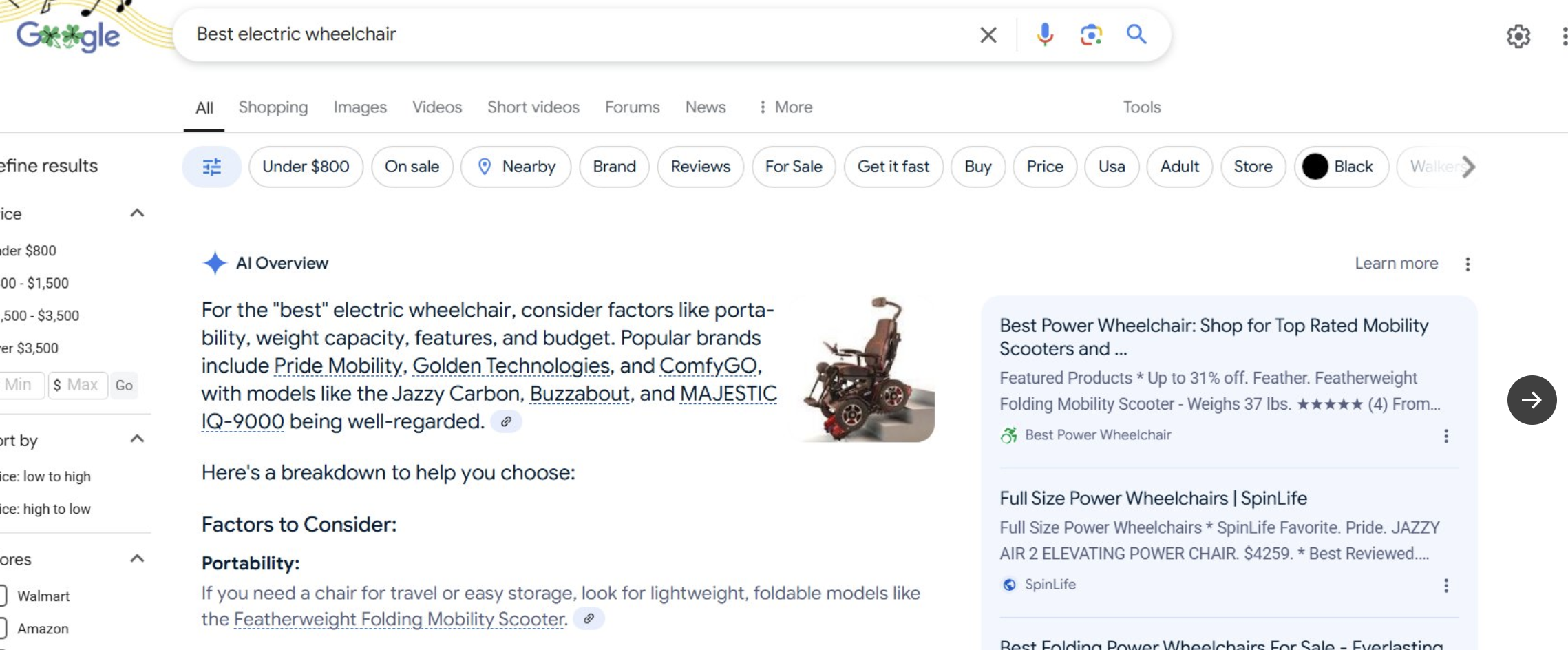 Google AI Overviews mit Links auf Google Suchergebnisse
