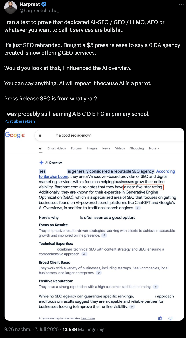 Google AI Overviews mit einfacher Pressemitteilung beeinflussen