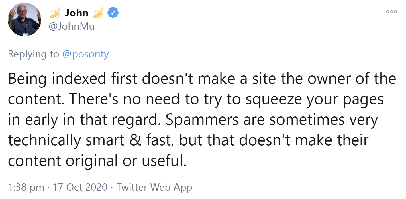 Google: Als Erster indexiert zu werden, macht jemanden nicht zum Eigentümer von Inhalten