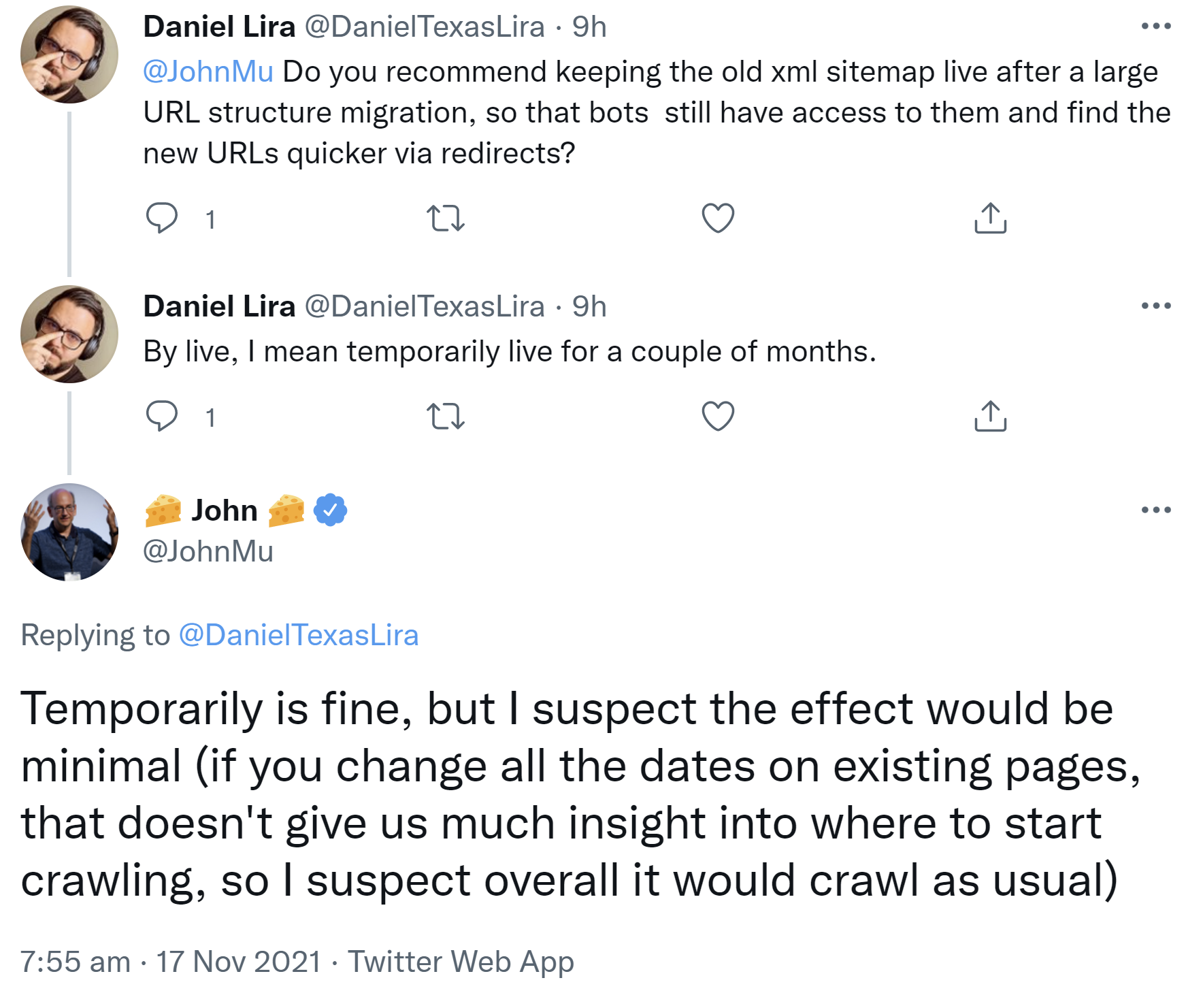 Google: Das Bereitstellen alter XML-Sitemaps nach URL-Migration bringt wenig