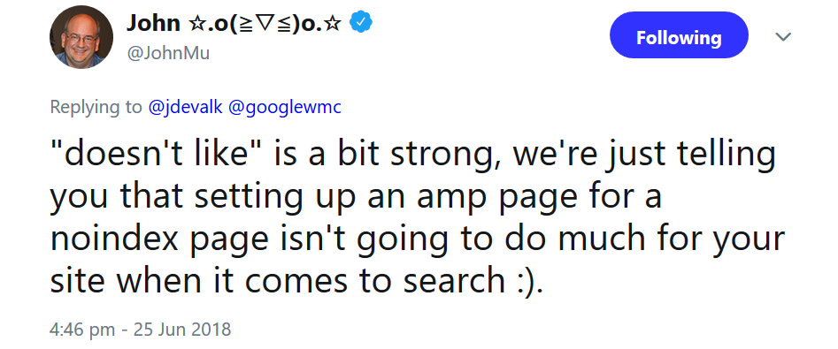 Google: Kombination von AMP und 'noindex' wenig sinnvoll