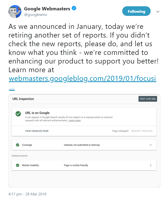 Google kündigt das Aus für weitere Funktionen in der alten Search Console an