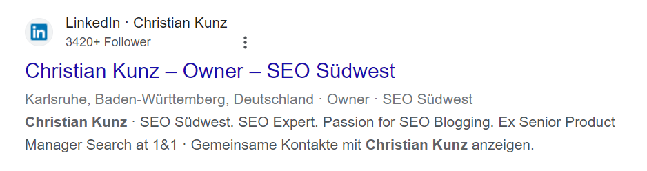 Google: Anzeige Follower-Anzahl in der Suche