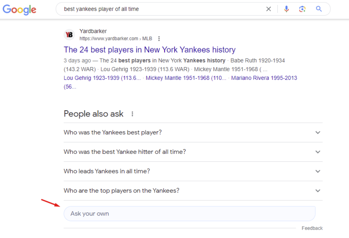 Google: 'Ask your own' mit Eingabefeld