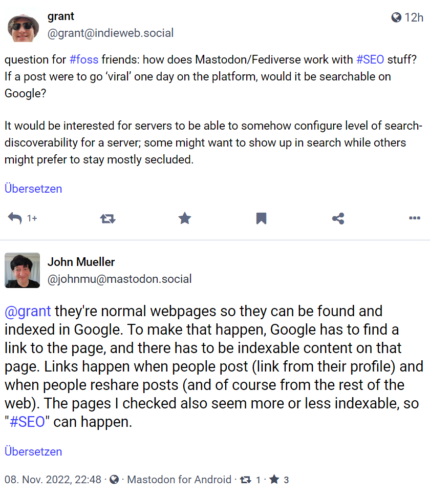 Google kann auch Mastodon-Posts indexieren