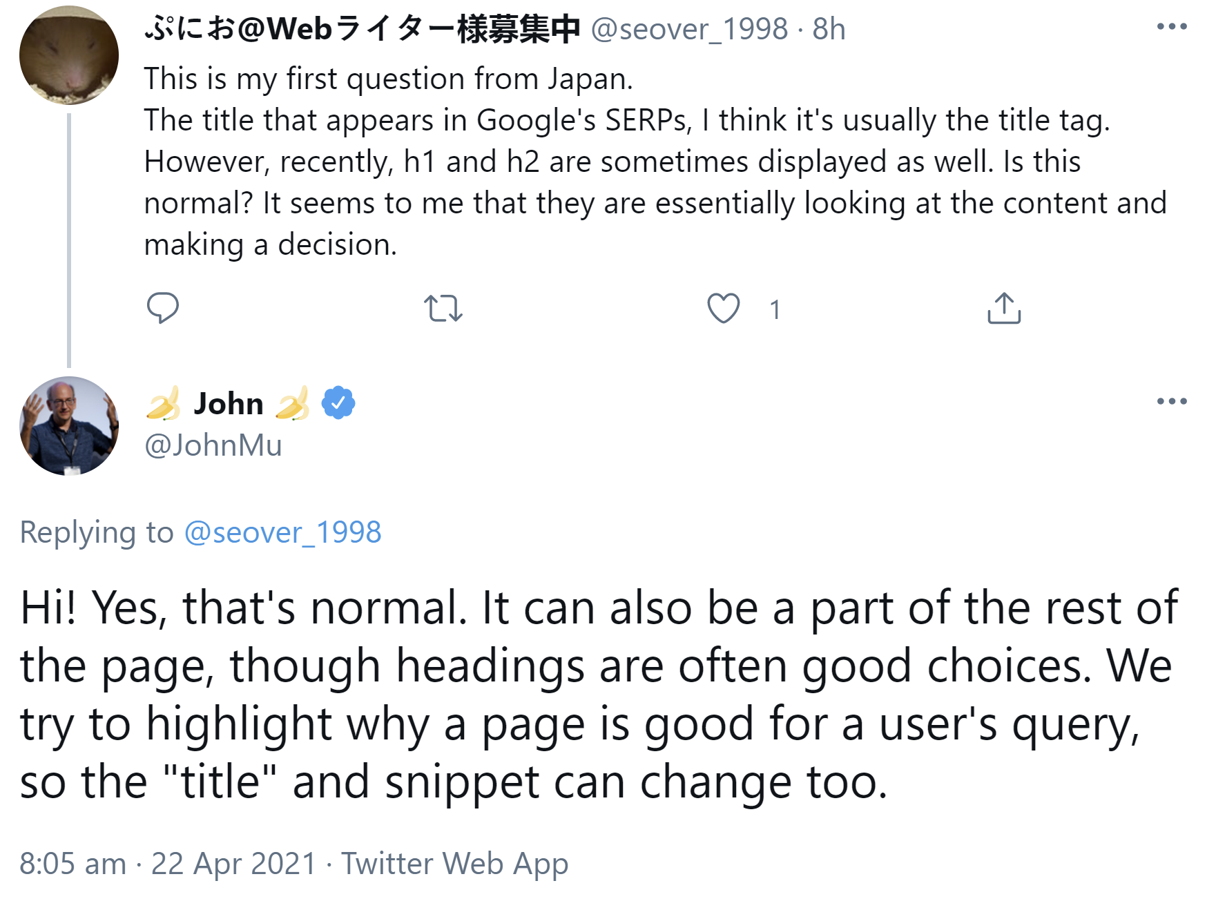 Google: Auch Überschriften werden gerne für die Titel in Suchergebnissen verwendet