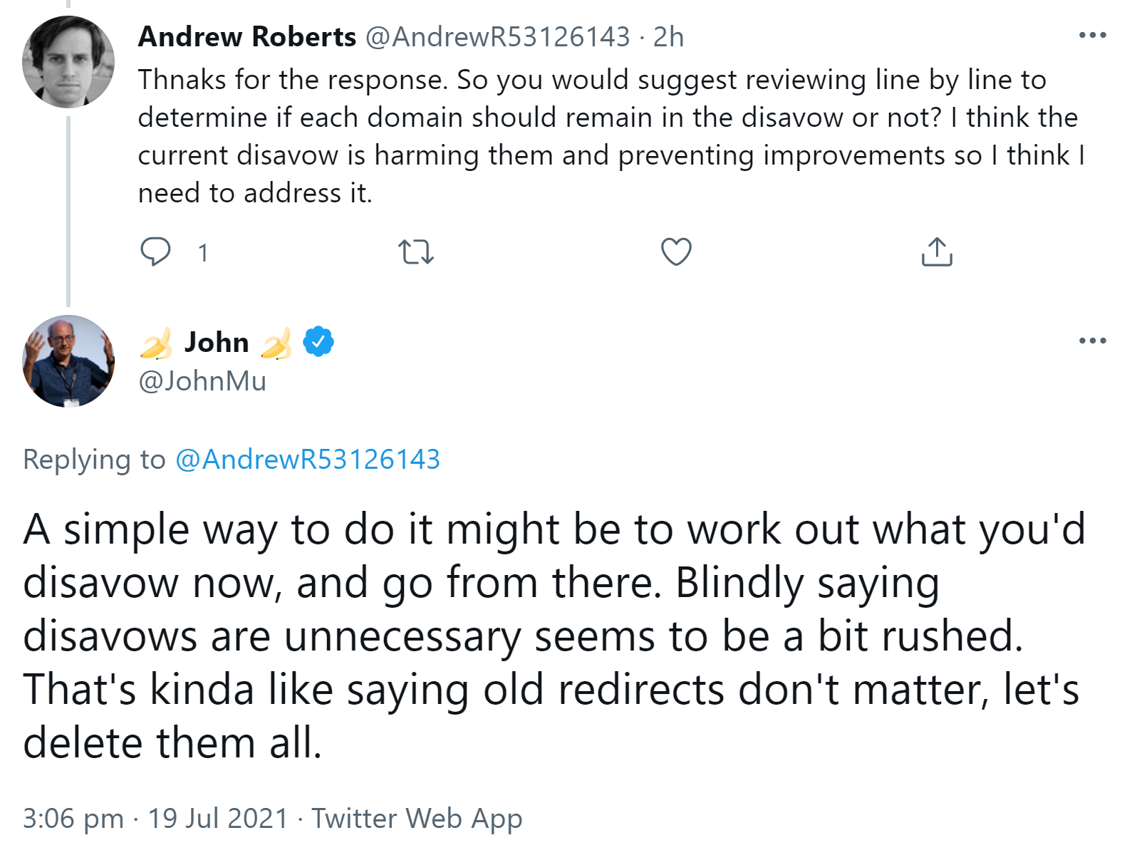 Google: Die Aussage, dass die Abwertung von Links per Disavow einfach entfernt werden kann, wäre übereilt