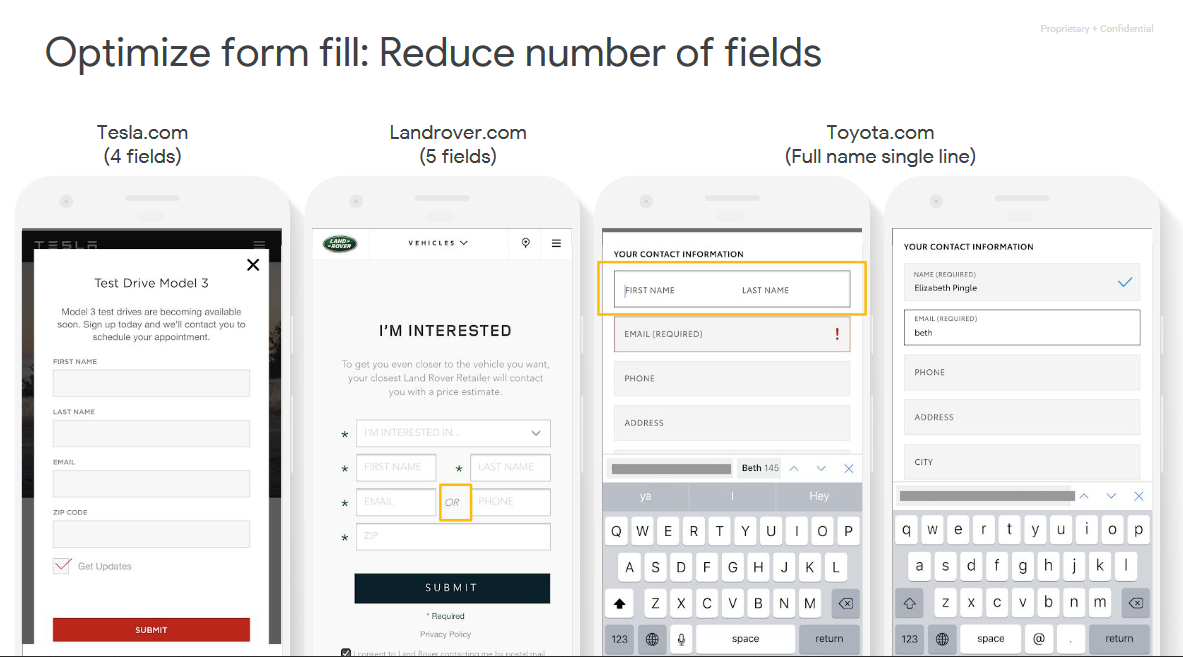 Google: Formulare bei verschiedenen Automobilseiten