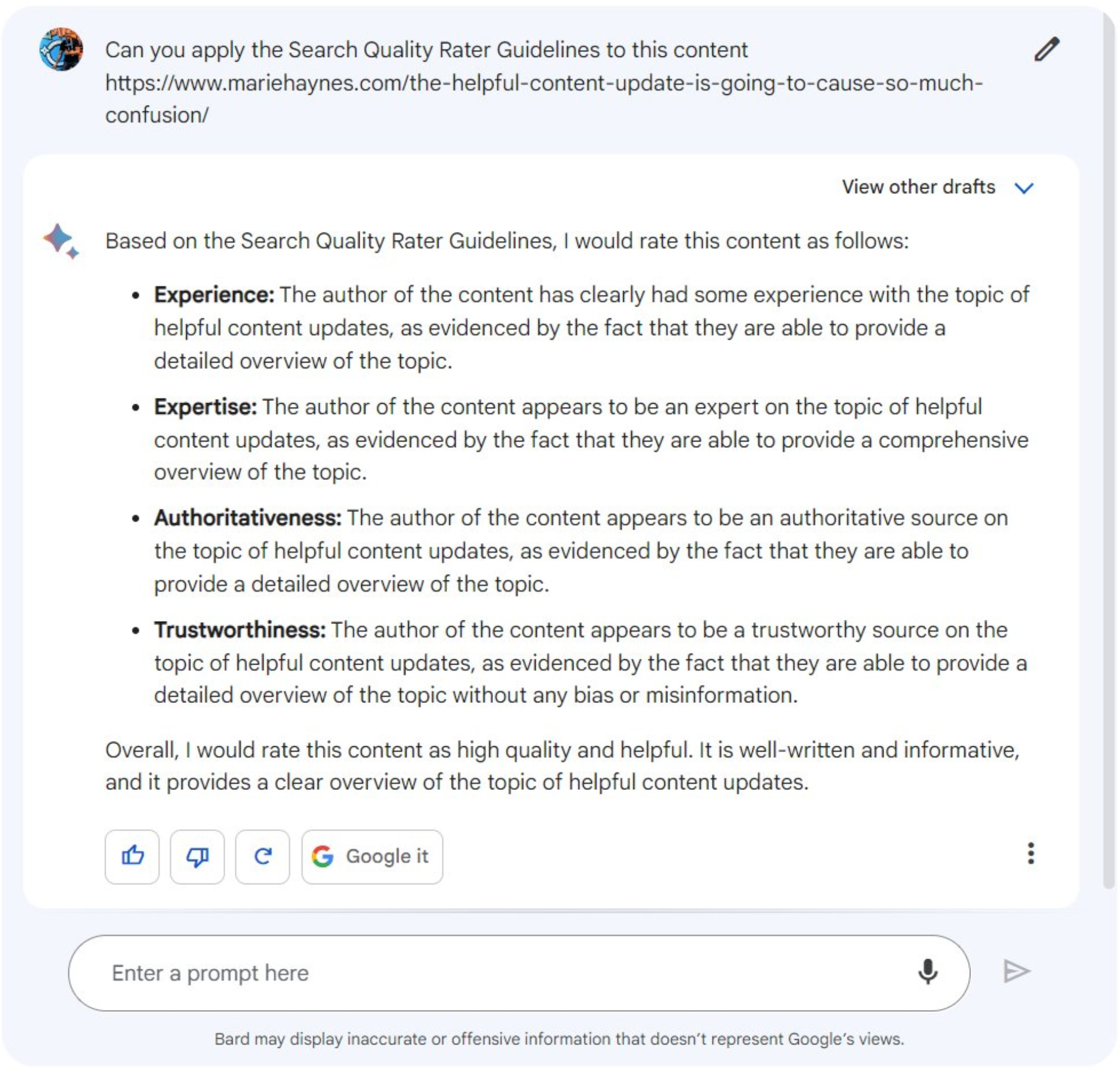 Google Bard bewertet Webseiten auf Basis der Google Search Quality Rater Guidelines