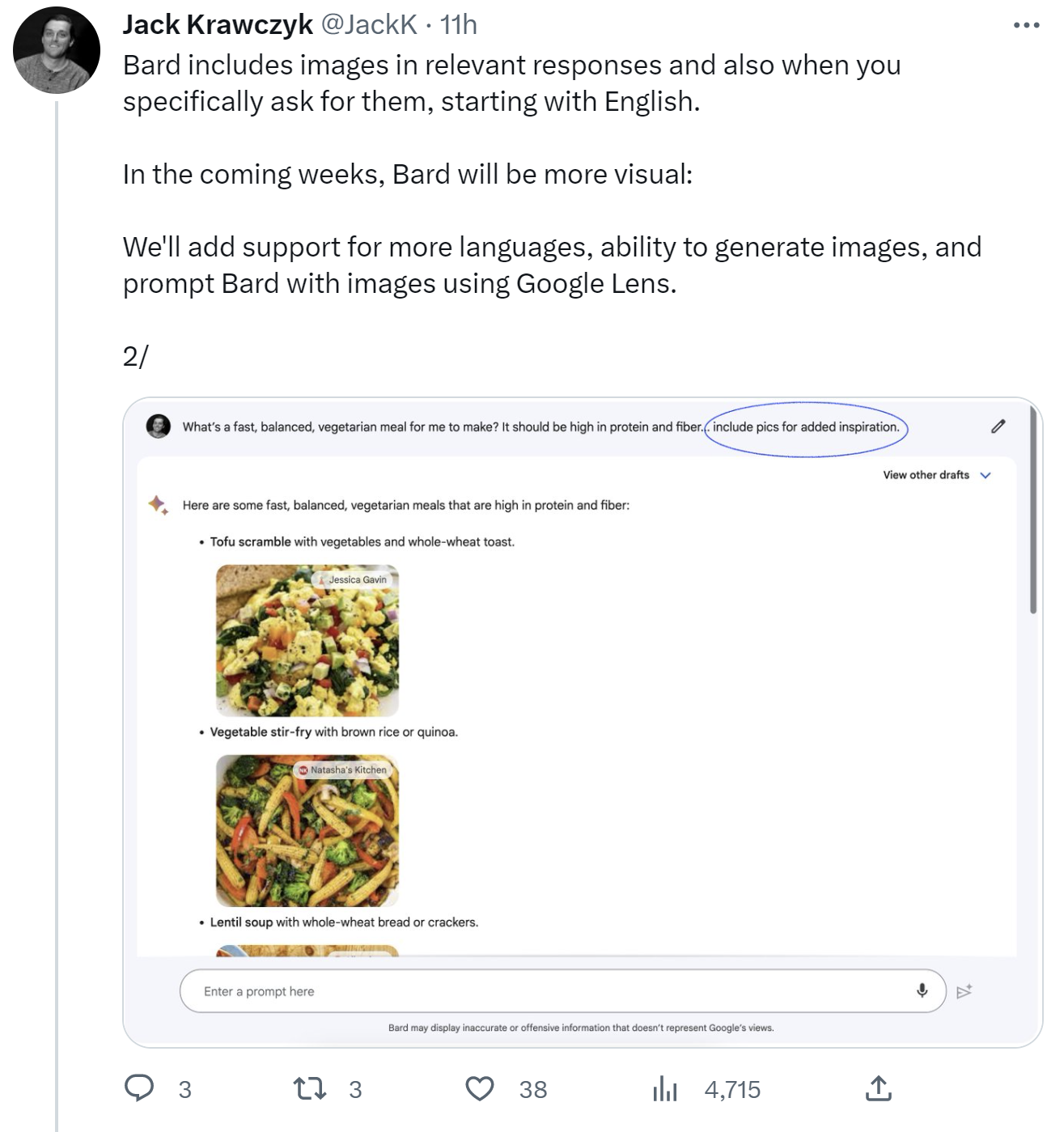 Google Bard mit Bildern in Antworten: Jack Krawczyk auf Twitter - Teil 2