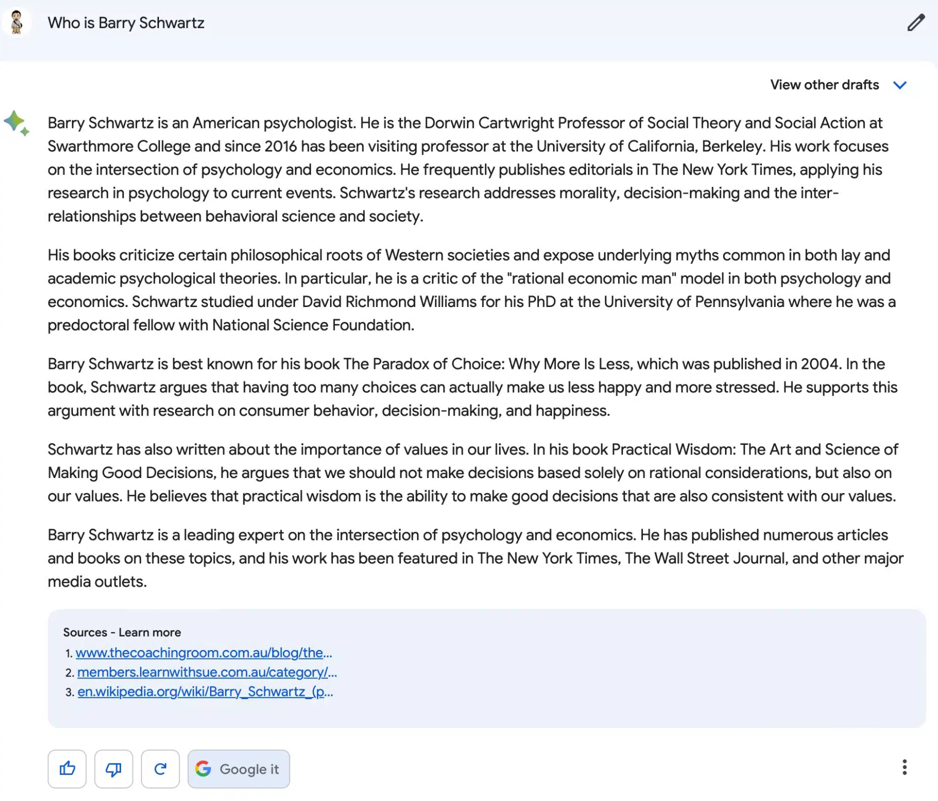 Google Bard: Ergebnis mit Links zu verwendeten Quellen