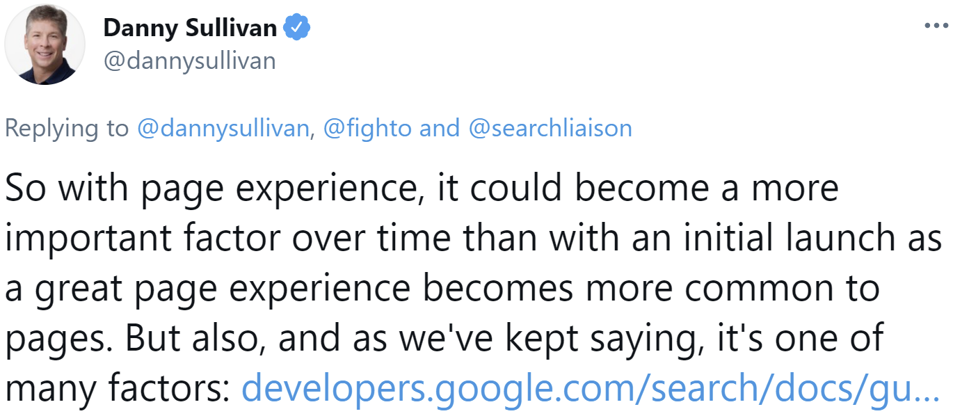 Google: Die Bedeutung der Page Experience für die Suche kann mit der Zeit ansteigen