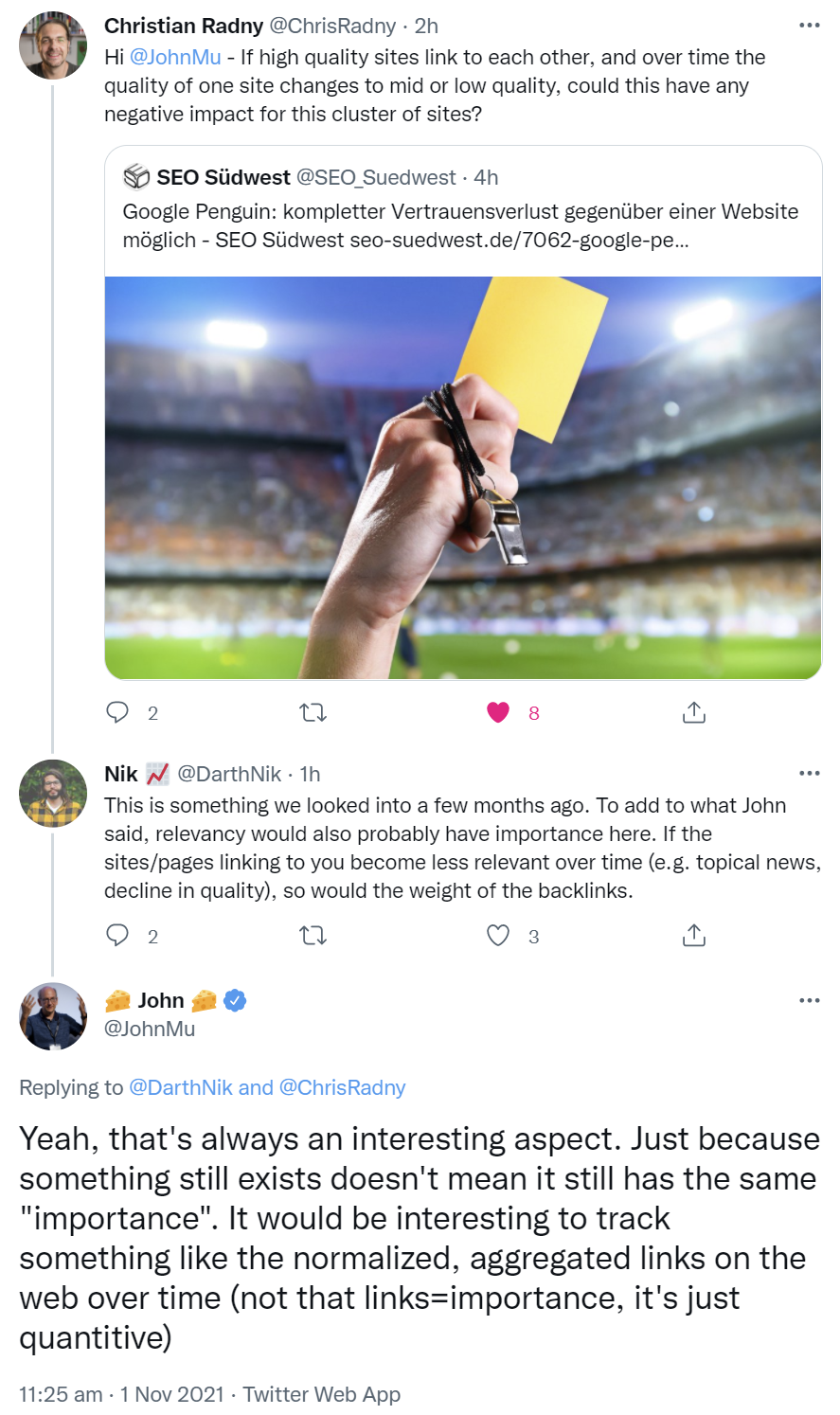 Google: Es wäre interessant, die Links im Web über die Zeit in aggregierter und normalisierter Form zu beobachten