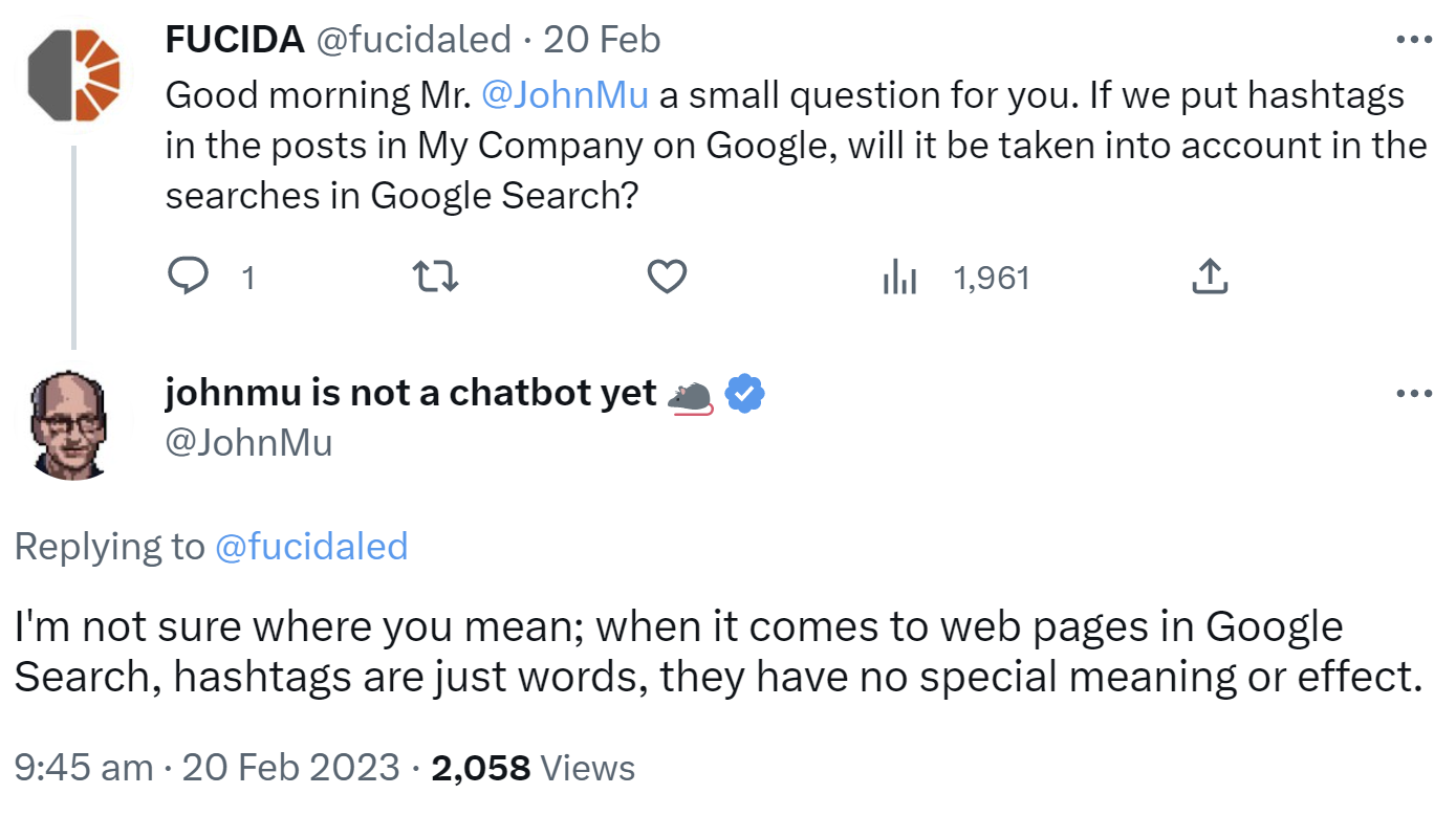 Google behandelt Hashtags auf Webseiten wie normale Worte