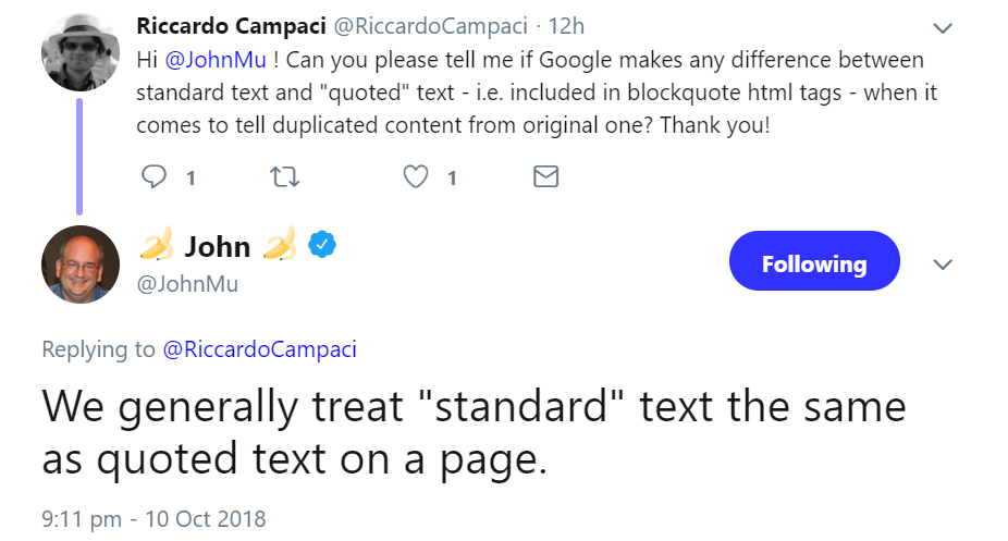 Google behandelt Zitate wie normalen Text