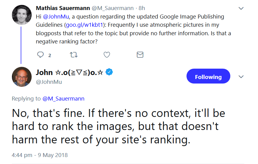 Google: Bilder ohne Kontext schaden dem Ranking einer Webseite nicht